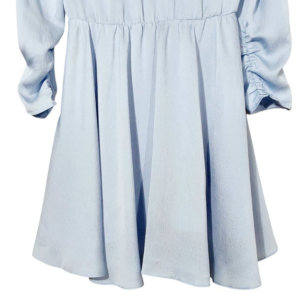 NWT Maje Revolver Hammered Crepe Baby Blue Ruched Sleeve Mini Dress - 42 (10) - Picture 11 of 16